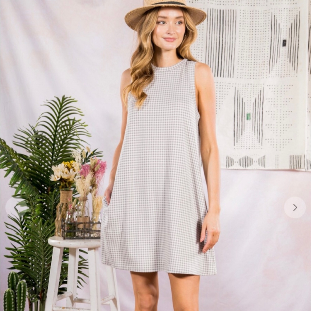 LOVERICHE Nordstrom Chic Gray Gingham Swing Dress - Picture 2 of 6